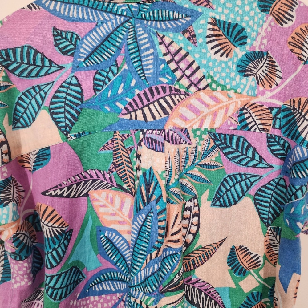 Cynthia Rowley Womens Med 100% Linen Tropical Leaf Print camp shirt button up - Picture 7 of 8